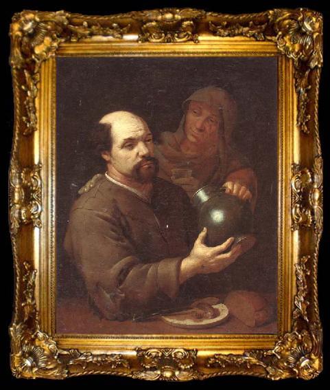 framed  unknow artist A man seated at a table holding a flagon,a servant offering him a glass of wine, ta009-2